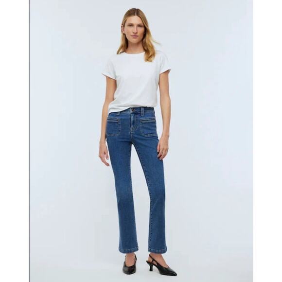Madewell Mid Rise Kick Out Ankle Elkton Wash Seam Edition Jeans US Womens 32Plus - Picture 1 of 7